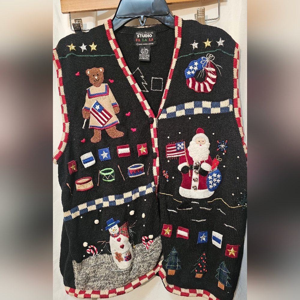 Studio FA LA LA Christmas Knit Vest, Size LARGE